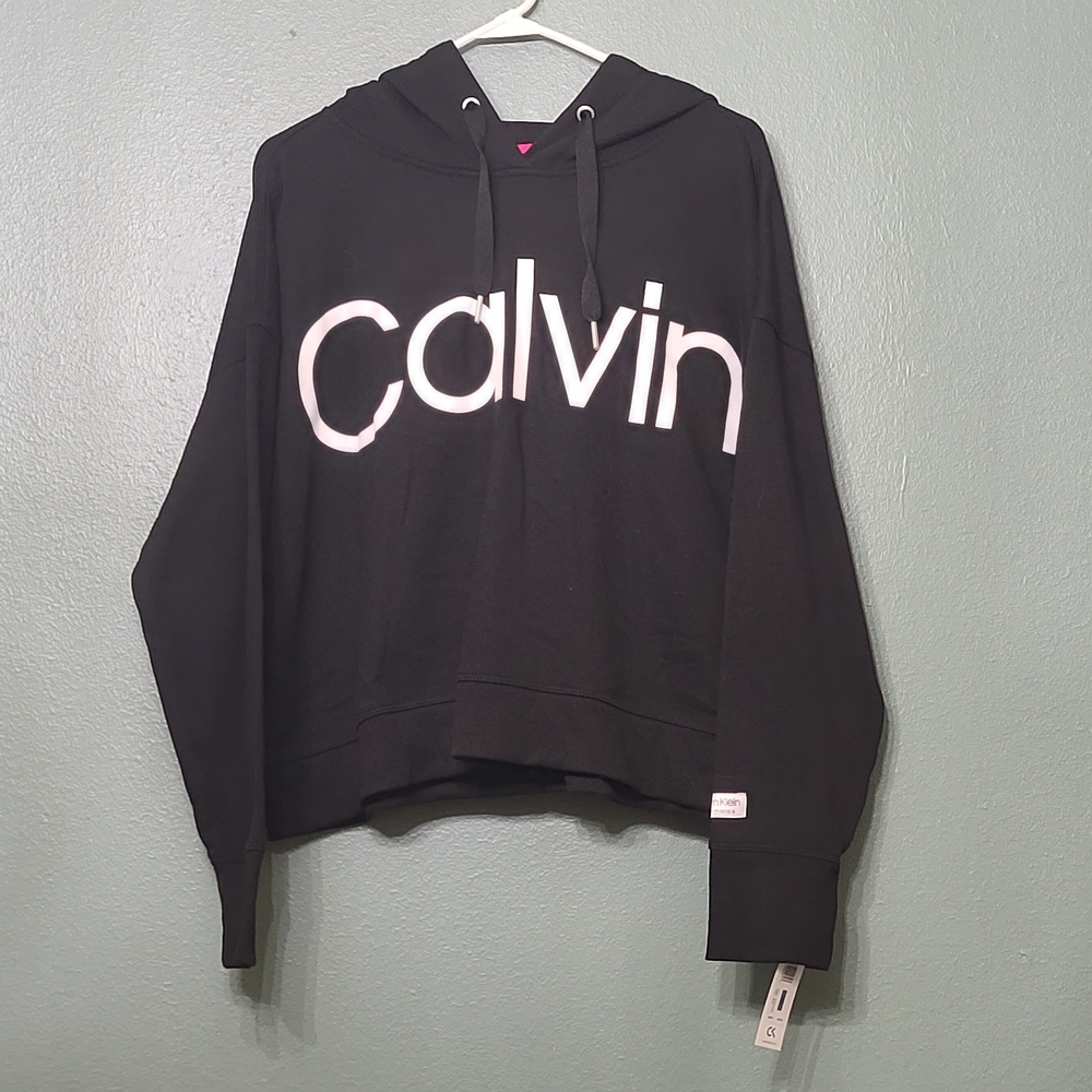Calvin Klein Performance Women's Logo Black Cropped Hoodie Warm Up XL NWT